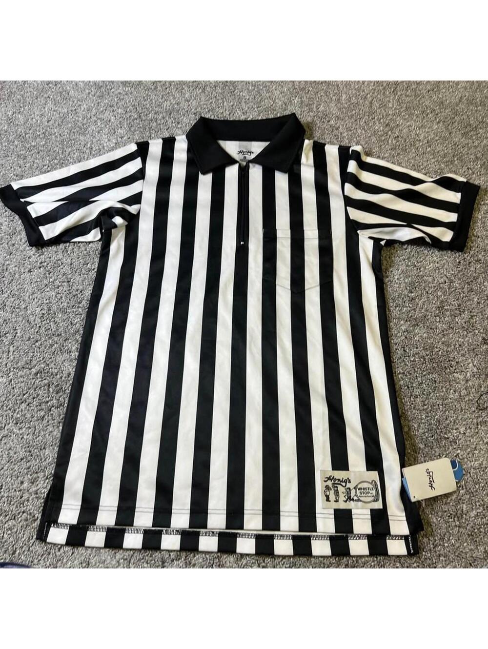 Honig's Black and White Stripe Referee Shirt Small NWT